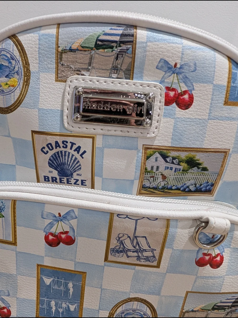 Madden Girl Blue and White Coastal Print Mini Backpack